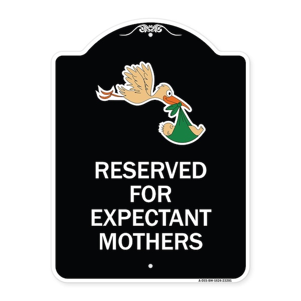 Signmission Reserved for Expectant Mothers W/ Stork & Baby Graphic Heavy-Gauge Alum, 18" L, 24" H, BW-1824-23201 A-DES-BW-1824-23201 - main